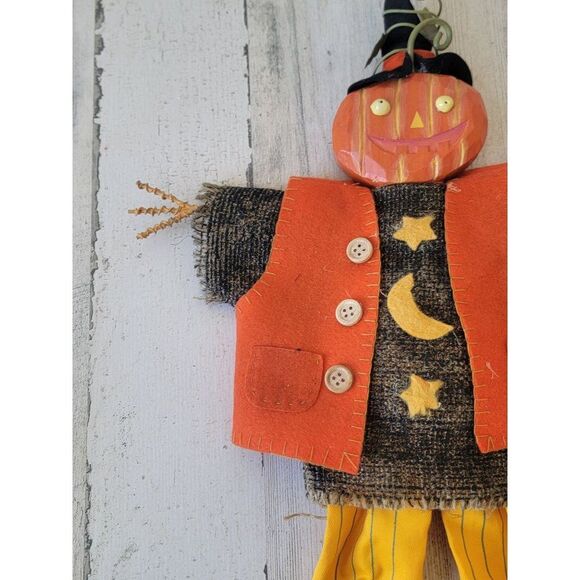 Vintage pumpkin scarecrow hanging doll prop Halloween decor unique - Picture 4 of 9